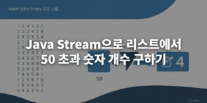 Java Stream으로 리스트에서 50 초과 숫자 개수 구하기를 시각적으로 표현한 이미지
