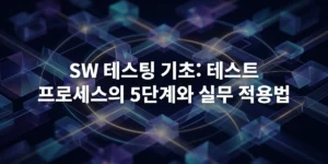 소프트웨어 테스트 프로세스의 5단계를 시각적으로 표현한 추상적인 배경 이미지